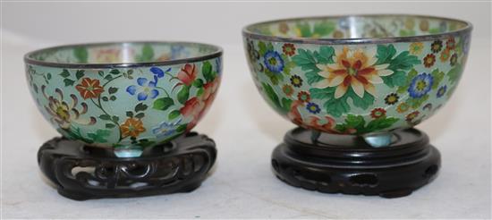 Two Japanese plique a jour enamel bowls, early 20th century, diameter 11cm, 9.4cm